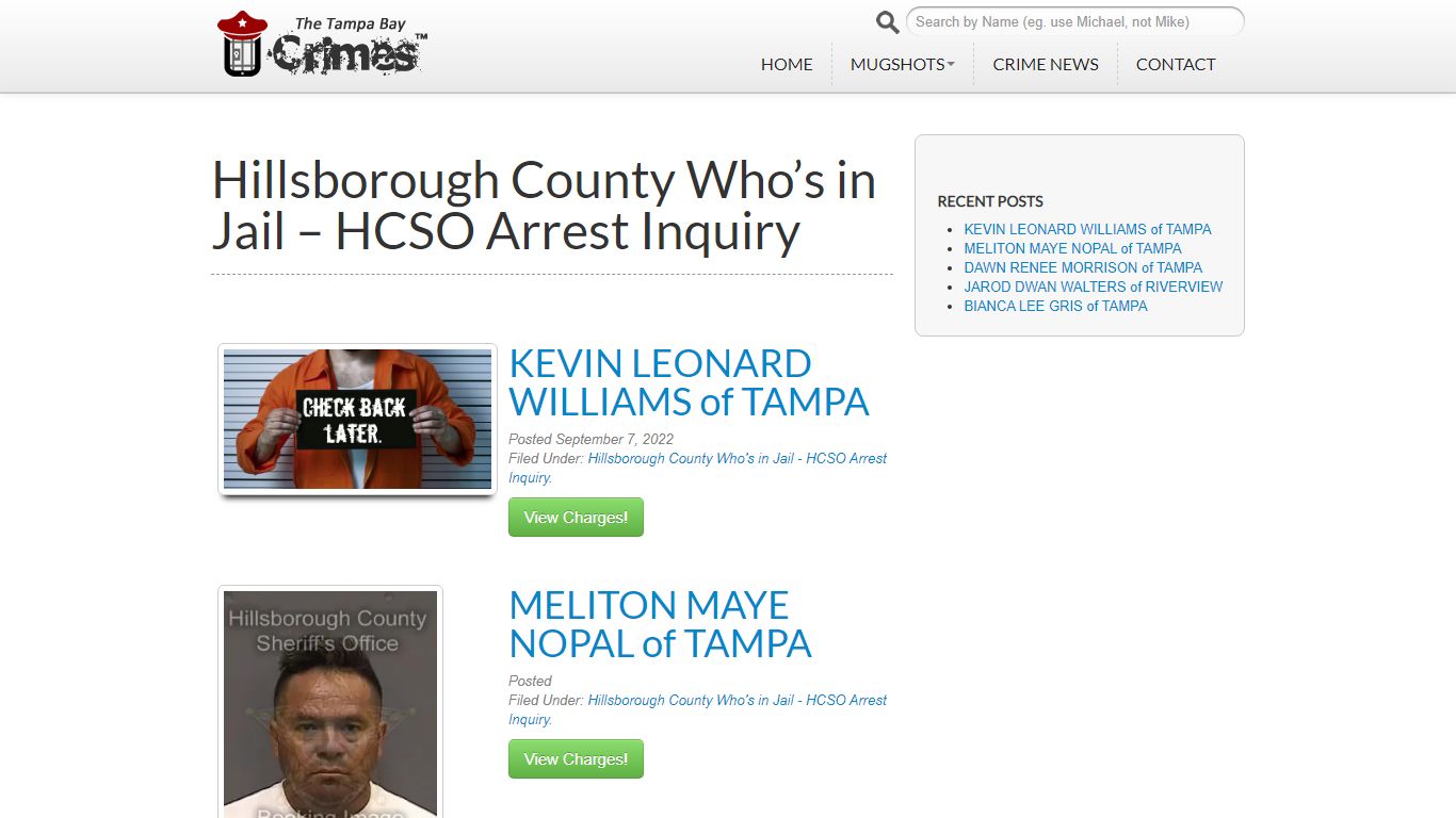 Hillsborough County Who’s in Jail – HCSO Arrest Inquiry