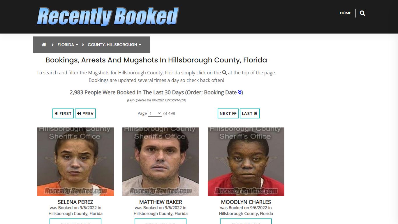 Bookings, Arrests and Mugshots in Hillsborough County, Florida